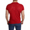 T-shirt traforata casual da uomo con stampa logo in cotone rosso - L