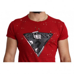 T-shirt traforata casual da uomo con stampa logo in cotone rosso - L