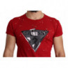 T-shirt traforata casual da uomo con stampa logo in cotone rosso - L
