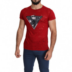 T-shirt traforata casual da uomo con stampa logo in cotone rosso - L