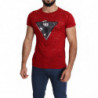 T-shirt traforata casual da uomo con stampa logo in cotone rosso - L
