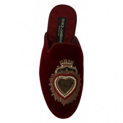 Scarpe ciabatte velluto rosso ricamo cuore sacro - EU39/US6