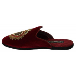 Scarpe ciabatte velluto rosso ricamo cuore sacro - EU39/US6