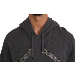 Maglione grigio pistola cuore cristallo rosso cappuccio - IT48 - M