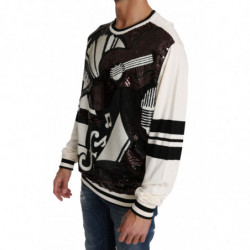 Maglione top pullover chitarra paillettes jazz bianco - IT50 - L