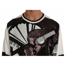 Maglione top pullover chitarra paillettes jazz bianco - IT50 - L