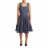 Abito elasticizzato a trapezio in cotone blu a pois - IT44-L