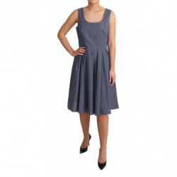 Abito elasticizzato a trapezio in cotone blu a pois - IT44-L