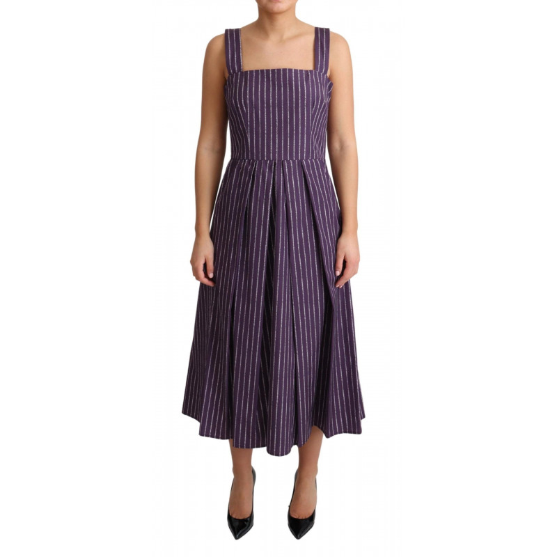 Abito elasticizzato a trapezio in cotone a righe viola - IT42-M