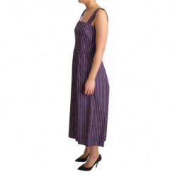 Abito elasticizzato a trapezio in cotone a righe viola - IT42-M
