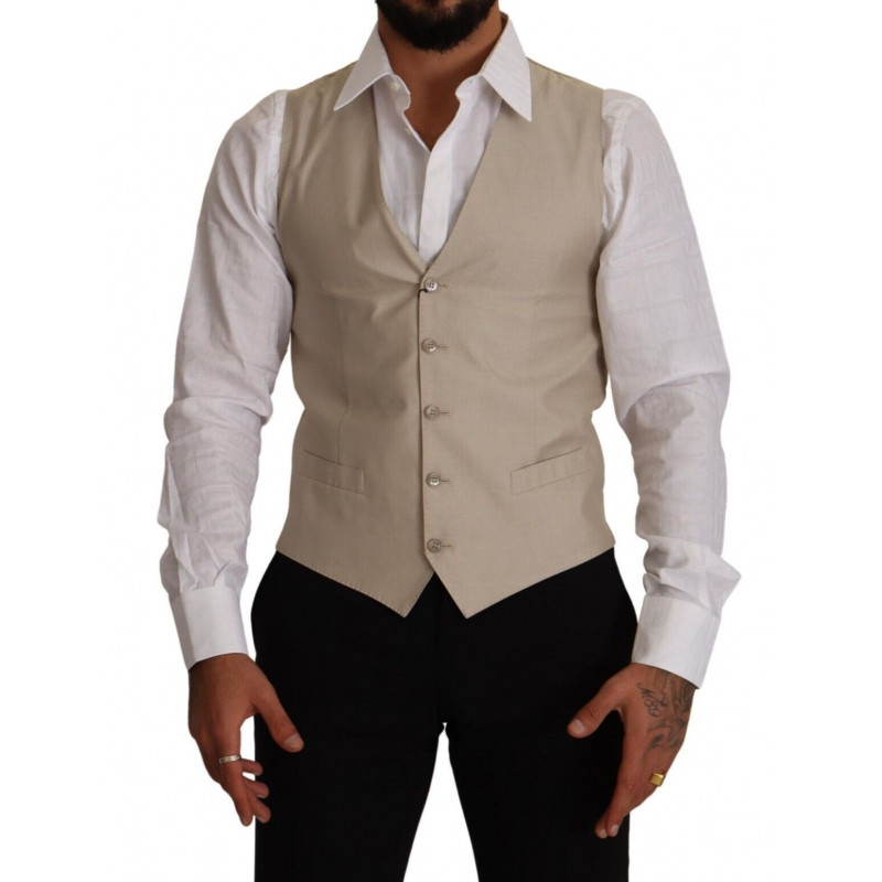 Gilet slim fit in cotone e seta beige - IT48 - M