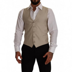 Gilet slim fit in cotone e seta beige - IT48 - M