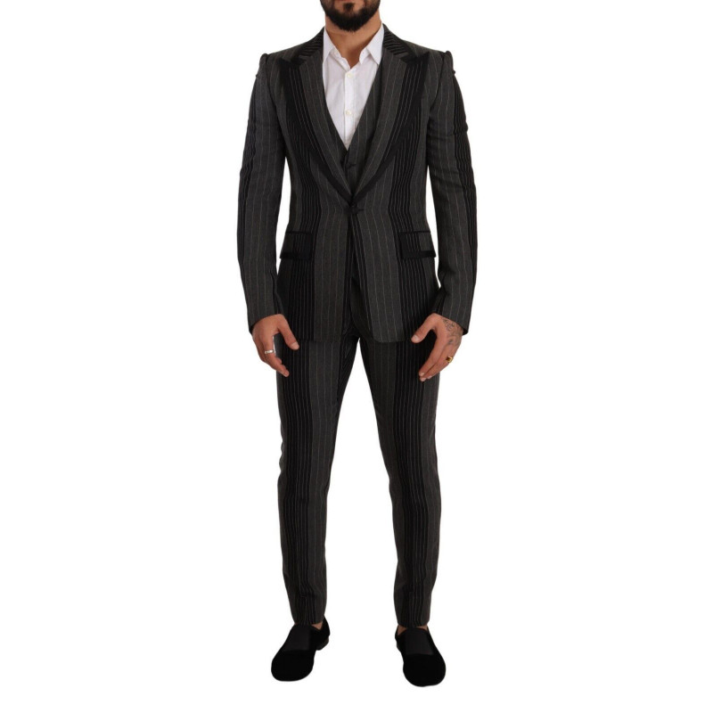 Abito 3 pezzi slim fit a righe grigio nero - IT48 - M