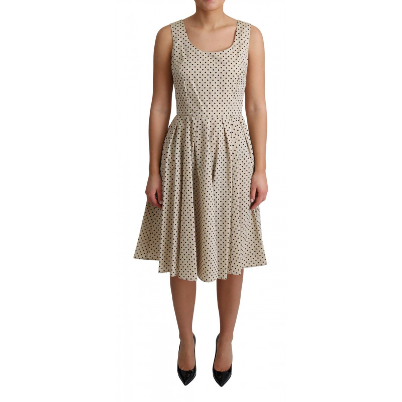 Abito a trapezio in cotone a pois beige - IT38-XS
