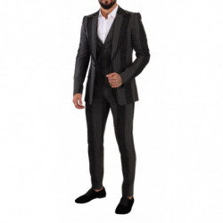 Abito 3 pezzi slim fit a righe grigio nero - IT48 - M