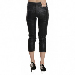 Pantaloni jeans corti vita media lavati neri gamba sottile - W29