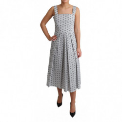 Abito a trapezio in cotone floreale bianco blu - IT38-XS