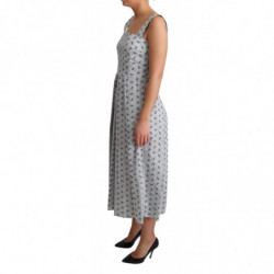 Abito a trapezio in cotone floreale bianco blu - IT40-S