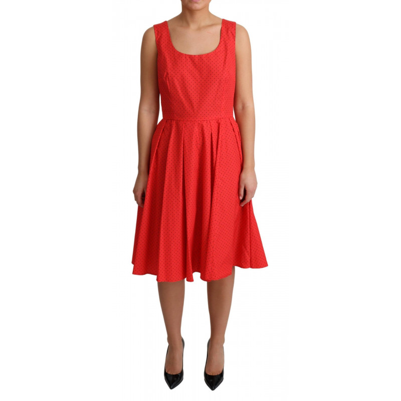 Abito a trapezio in cotone rosso a pois - IT42-M