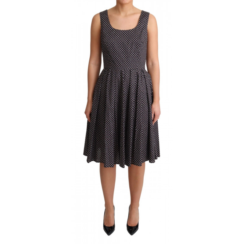 Abito elasticizzato a trapezio in cotone floreale nero - IT40-S