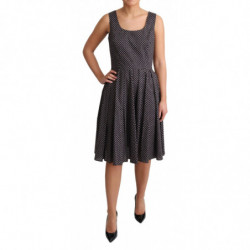 Abito elasticizzato a trapezio in cotone floreale nero - IT40-S