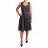 Abito elasticizzato a trapezio in cotone floreale nero - IT40-S