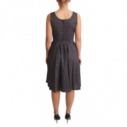Abito elasticizzato a trapezio in cotone floreale nero - IT40-S