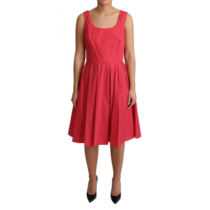Abito a trapezio in cotone rosso a pois - IT42-M