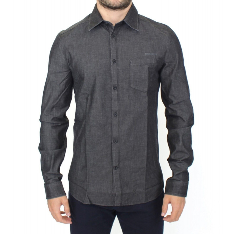 Camicia elasticizzata grigia casual in cotone jeans denim - IT48 - M