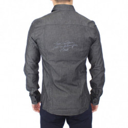 Camicia elasticizzata grigia casual in cotone jeans denim - IT48 - M