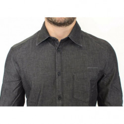 Camicia elasticizzata grigia casual in cotone jeans denim - IT48 - M