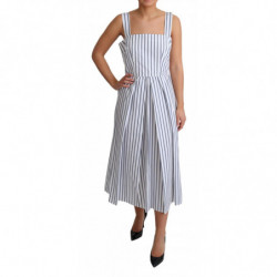 Abito a trapezio in cotone a righe bianco blu - IT40-S