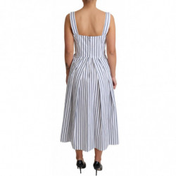 Abito a trapezio in cotone a righe bianco blu - IT40-S