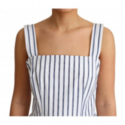 Abito a trapezio in cotone a righe bianco blu - IT40-S