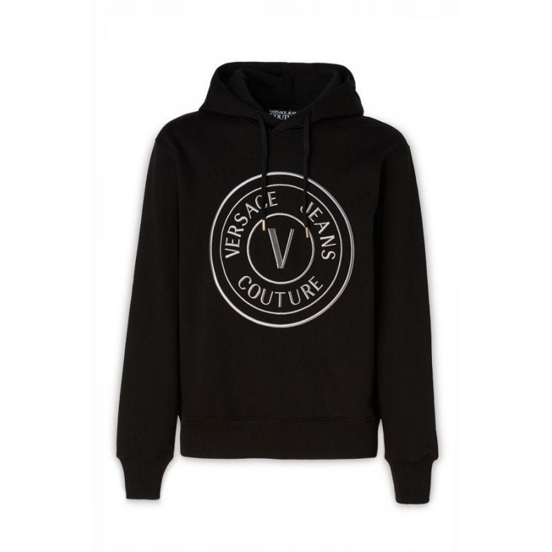 Felpa con cappuccio in cotone nero con dettagli logo - L
