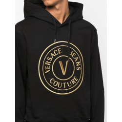 Felpa con cappuccio in cotone nero con dettagli logo - L