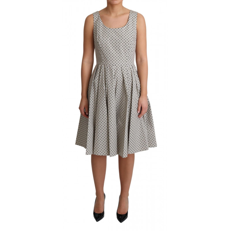 Abito a trapezio in cotone a pois beige - IT44-L