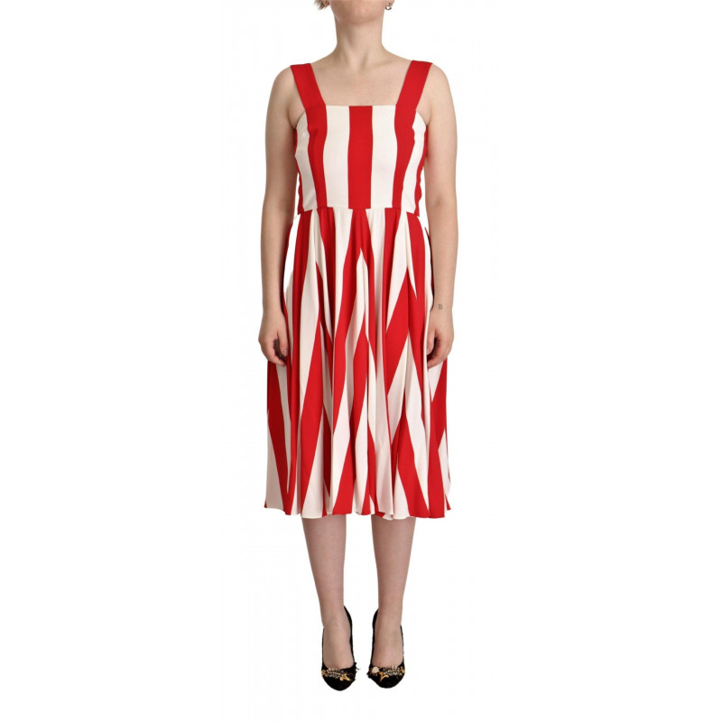 Abito a trapezio a trapezio elasticizzato rosso bianco - IT40-S