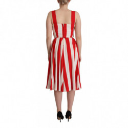 Abito a trapezio a trapezio elasticizzato rosso bianco - IT40-S