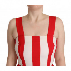 Abito a trapezio a trapezio elasticizzato rosso bianco - IT40-S
