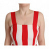 Abito a trapezio a trapezio elasticizzato rosso bianco - IT40-S