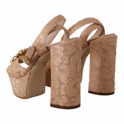 Scarpe sandali con plateau Taormina in pizzo rosa - EU40.5/US10