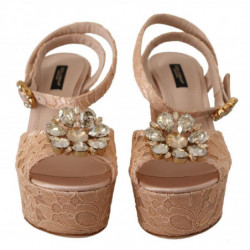 Scarpe sandali con plateau Taormina in pizzo rosa - EU40.5/US10