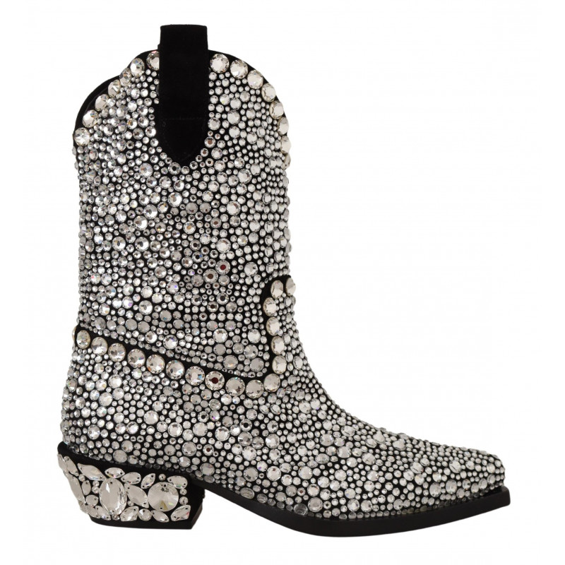 Stivali da cowgirl camoscio nero strass cristalli - EU40/US9.5