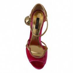 Scarpe sandali cinturino alla caviglia cristallo velluto rosa - EU3