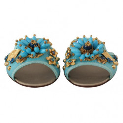 Sandali cristallo blu pelle esotica cristalli blu - EU35.5/US5