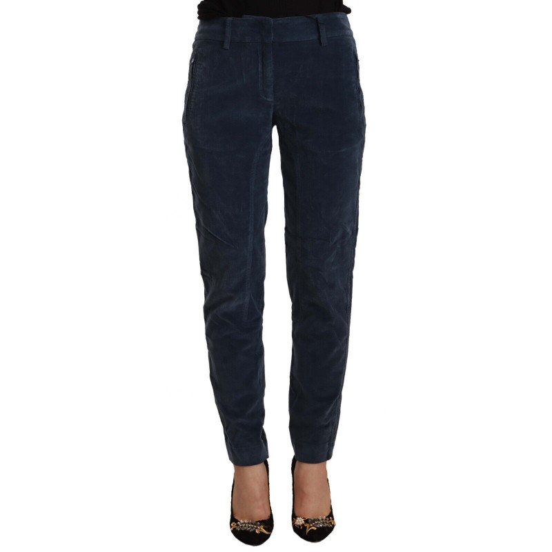 Pantaloni affusolati blu in cotone elasticizzato a vita media - IT40-S