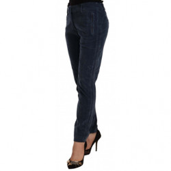 Pantaloni affusolati blu in cotone elasticizzato a vita media - IT40-S