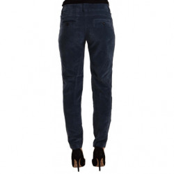 Pantaloni affusolati blu in cotone elasticizzato a vita media - IT40-S