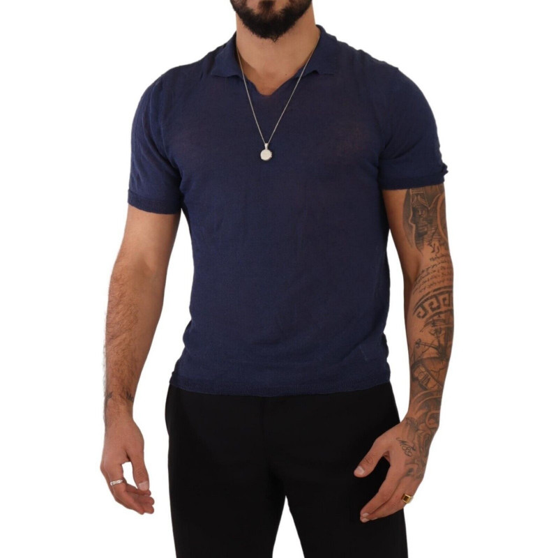 T-shirt con colletto in lino blu navy - IT48 - M